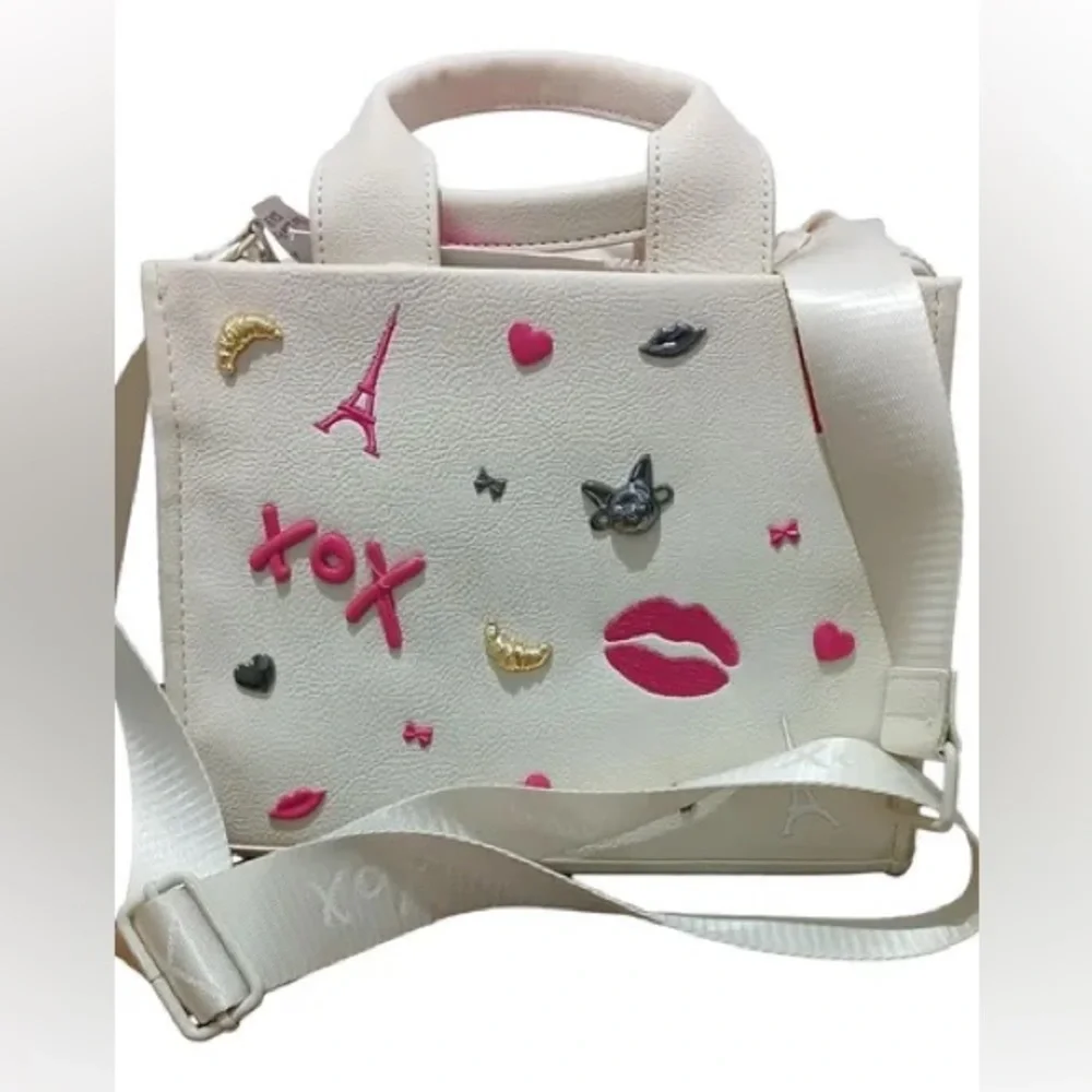 Rare Betsey Johnson Nora Embossed Paris Charm Mini Tote NWT - Picture 2 of 9